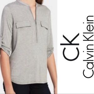 Calvin Klein small Roll-Tab-Sleeve Zip-Front Top
